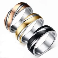 ALIX - VNX Engravable Diagonal Ring In Gold, Black & Rose Gold Rings