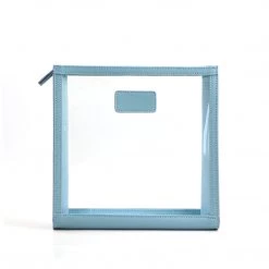 Harlow & Lloyd Personalized Leather Trimmed Transparent Toiletry Bag In Sky Blue