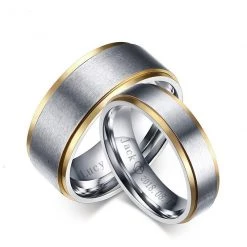 ALIX - VNX Personalized Couple Rings In Silver With Gold Beveled Edge
