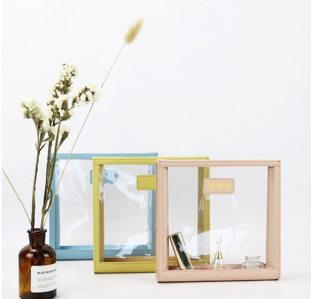 Harlow & Lloyd Bags Personalized Leather Trimmed Transparent Toiletry Bag In Brown 6 Harlow & Lloyd Bags Personalized Leather Trimmed Transparent Toiletry Bag In Brown