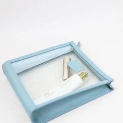 Harlow & Lloyd Personalized Leather Trimmed Transparent Toiletry Bag In Sky Blue