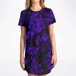 Subliminator Midnight Purple Flower T Shirt Dress
