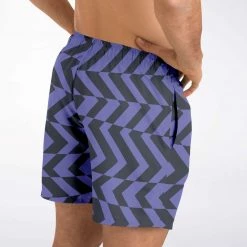 Subliminator Men Blue Violet & Charcoal Abstract Striped Swim Shorts