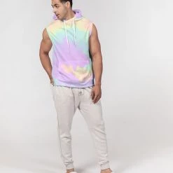 Harlow & Lloyd Lilac Mint Tie Dye Men's Premium Heavyweight Sleeveless Hoodie Hoodies