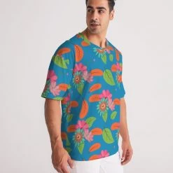 Harlow & Lloyd T Shirts & Tanks Tropical Flower Power Blue Men's Premium Oversized Tee