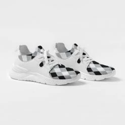 Harlow & Lloyd Harlequin Check Concrete Black & White Men's Sneakers Shoes