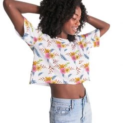 Harlow & Lloyd T Shirts & Tanks White Summer Floral Women's Lounge Cropped Tee 15 Harlow & Lloyd T Shirts & Tanks White Summer Floral Women's Lounge Cropped Tee