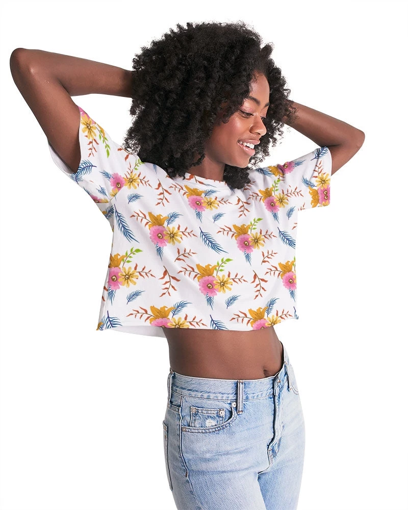 Harlow & Lloyd T Shirts & Tanks White Summer Floral Women's Lounge Cropped Tee 9 Harlow & Lloyd T Shirts & Tanks White Summer Floral Women's Lounge Cropped Tee