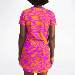 Subliminator T Shirts & Tanks Fuchsia & Orange Warp T Shirt Dress