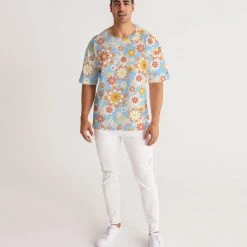 Harlow & Lloyd Blue Blooming Mod Floral Men's Premium Heavyweight Tee