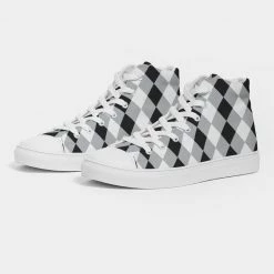 Harlow & Lloyd Harlequin Check Concrete Black & White Men's Hightop Canvas Shoes