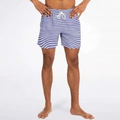 Subliminator Men Blue Violet Wave Stripes Swim Shorts