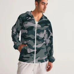 Harlow & Lloyd Green Camo Men's Windbreaker Hooded Jacket