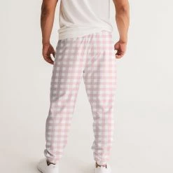 Harlow & Lloyd Pants & Joggers Pale Pink Gingham Check Men's Lightweight Track Pants