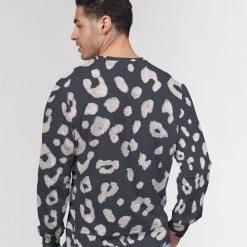 Harlow & Lloyd Sweatshirts & Pullovers Charcoal Vanilla Leopard Print Men's French Terry Pullover Sweatshirt