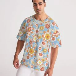 Harlow & Lloyd Blue Blooming Mod Floral Men's Premium Heavyweight Tee