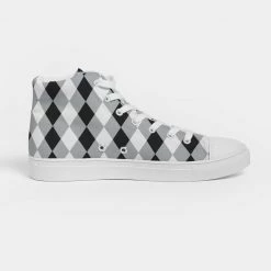 Harlow & Lloyd Harlequin Check Concrete Black & White Men's Hightop Canvas Shoes
