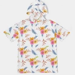 Harlow & Lloyd White Summer Floral Men's Premium Heavyweight Short Sleeve Hoodie Hoodies