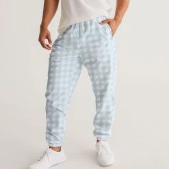 Harlow & Lloyd Pale Blue Gingham Check Men's Lightweight Track Pants