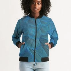 Harlow & Lloyd Brilliant Blue Feathers Women's Bomber Jacket