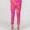 Harlow & Lloyd Pants & Joggers Fuchsia & Orange Warp Women's Belted Tapered Pants