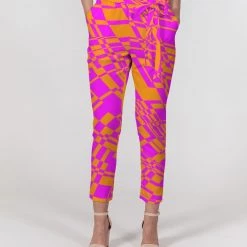 Harlow & Lloyd Pants & Joggers Fuchsia & Orange Warp Women's Belted Tapered Pants