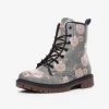 Harlow & Lloyd Orange Peonies Floral Gray Lace Up Boots Shoes