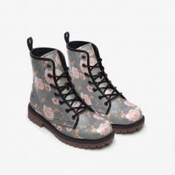 Harlow & Lloyd Orange Peonies Floral Gray Lace Up Boots Shoes