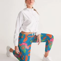 Harlow & Lloyd Tropical Flower Power Blue Lightweight Women's Track Pants
