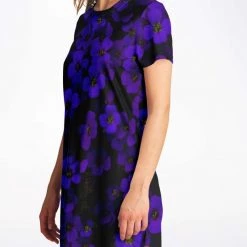 Subliminator Midnight Purple Flower T Shirt Dress