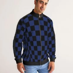 Harlow & Lloyd Jackets Black & Blue Check Men's Stripe-Sleeve Track Jacket