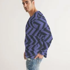 Harlow & Lloyd Blue Violet & Charcoal Abstract Striped Men's Long Sleeve Tee Shirt T Shirts & Tanks