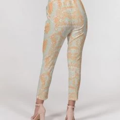 Harlow & Lloyd Green & Orange Snake Print Women's Belted Tapered Pants