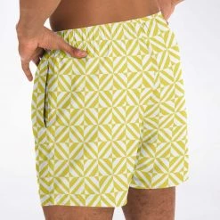 Subliminator Yellow Geometric Pattern Swim Shorts