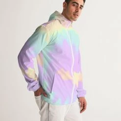 Harlow & Lloyd Jackets Lilac Mint Tie Dye Men's Windbreaker Hooded Jacket