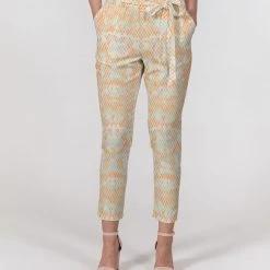 Harlow & Lloyd Green & Orange Snake Print Women's Belted Tapered Pants
