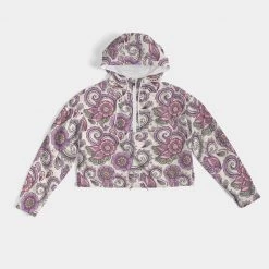 Harlow & Lloyd Purple Cream Paisley Women's Cropped Windbreaker