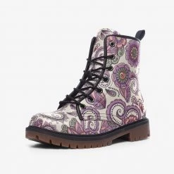 Harlow & Lloyd Combat Boots Purple Cream Paisley Lace Up Boots