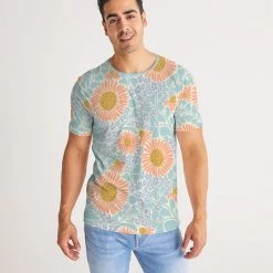 Harlow & Lloyd Retro Sunflowers Cyan Men's T Shirt
