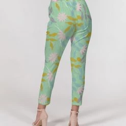 Harlow & Lloyd Green Tea Floral Women's Belted Tapered Pants Pants & Joggers