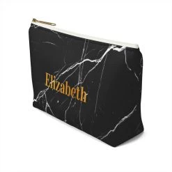 Harlow & Lloyd Personalized Cosmetics Bag / Accessory Pouch In Black Marble And Gold Bags