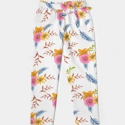 Harlow & Lloyd White Summer Floral Women's Belted Tapered Pants Pants & Joggers