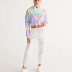 Harlow & Lloyd Lilac Mint Tie Dye Women's Cropped Windbreaker Jackets