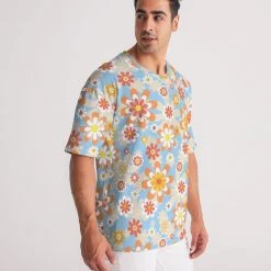 Harlow & Lloyd Blue Blooming Mod Floral Men's Premium Heavyweight Tee
