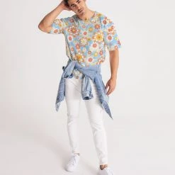 Harlow & Lloyd Blue Blooming Mod Floral Men's Premium Heavyweight Tee