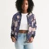 Harlow & Lloyd Orange Peonies Floral Orient Blue Women's Bomber Jacket Jackets