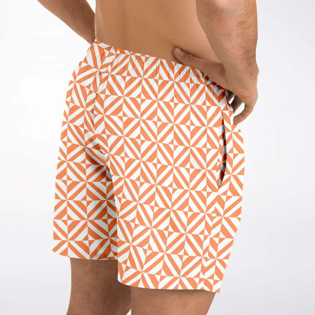 Subliminator Orange Geometric Pattern Swim Shorts 7 Subliminator Orange Geometric Pattern Swim Shorts