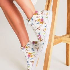 Harlow & Lloyd White Summer Floral Women's Hightop Canvas Shoe Shoes