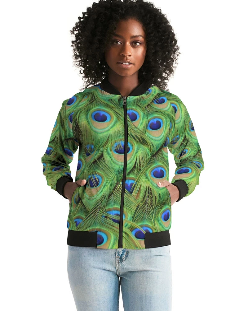 Harlow & Lloyd Jackets Stunning Peacock Women's Bomber Jacket 8 Harlow & Lloyd Jackets Stunning Peacock Women's Bomber Jacket