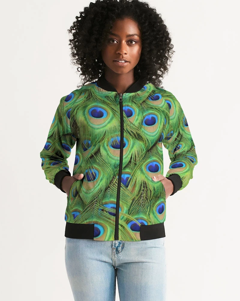 Harlow & Lloyd Jackets Stunning Peacock Women's Bomber Jacket 4 Harlow & Lloyd Jackets Stunning Peacock Women's Bomber Jacket